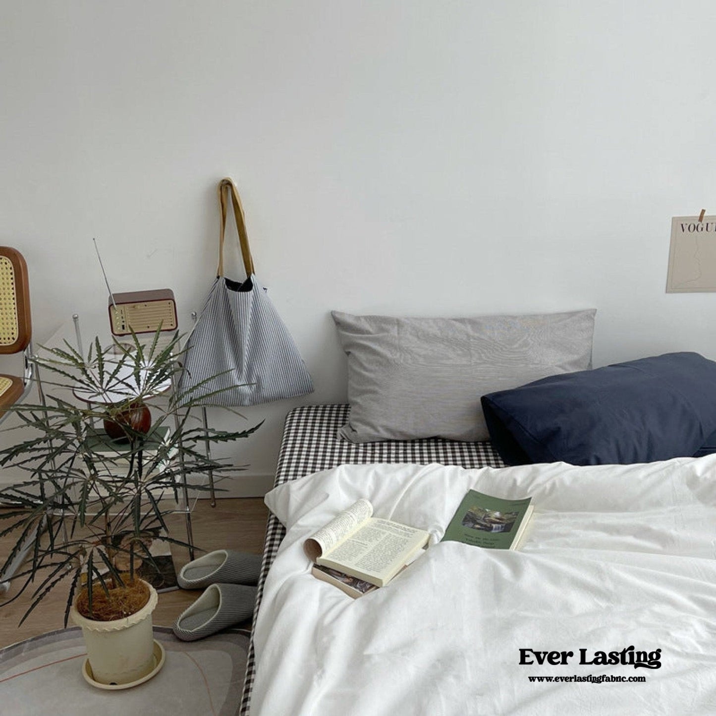 Minimal Mixed Gingham Bedding Set / White