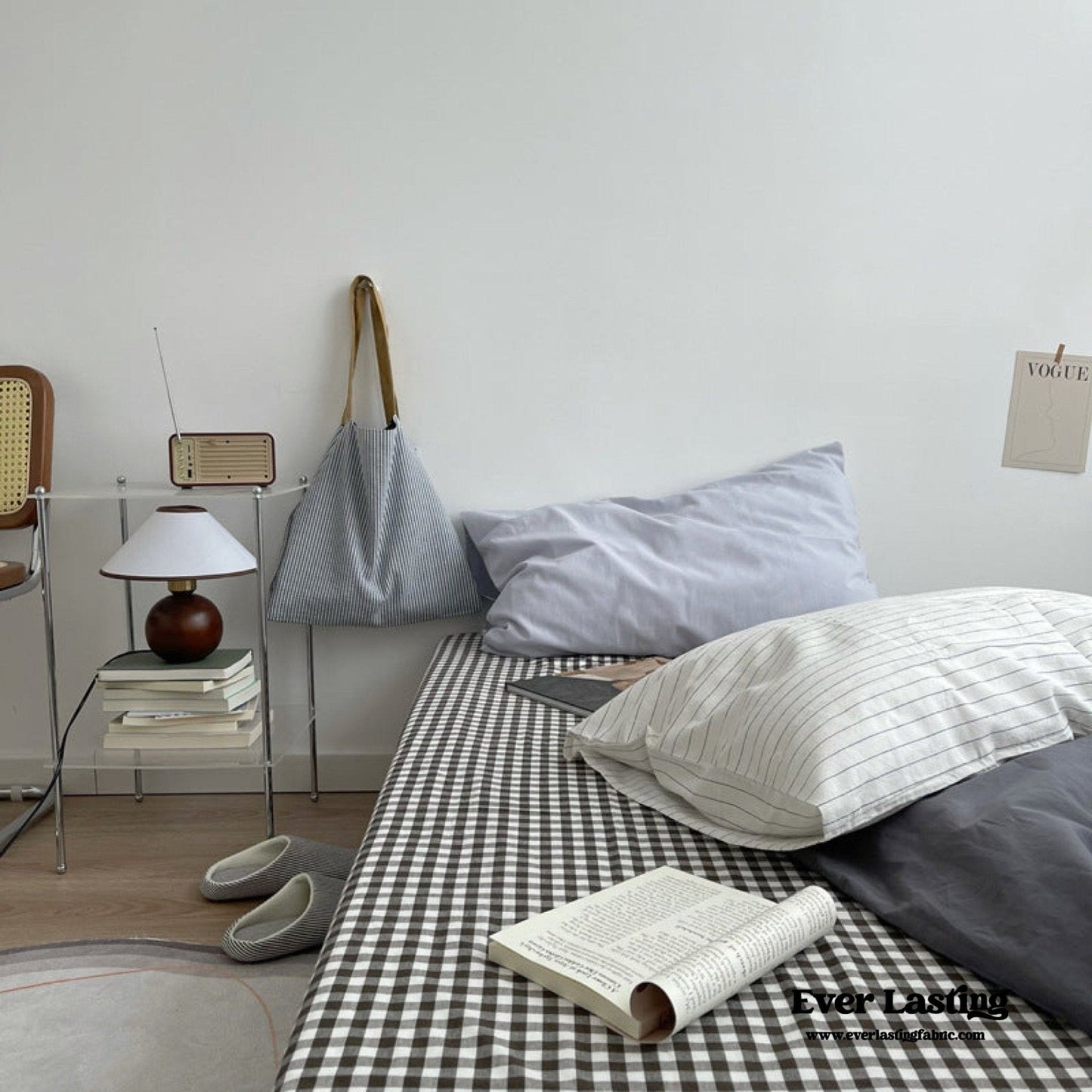 Minimal Mixed Gingham Bedding Set / White