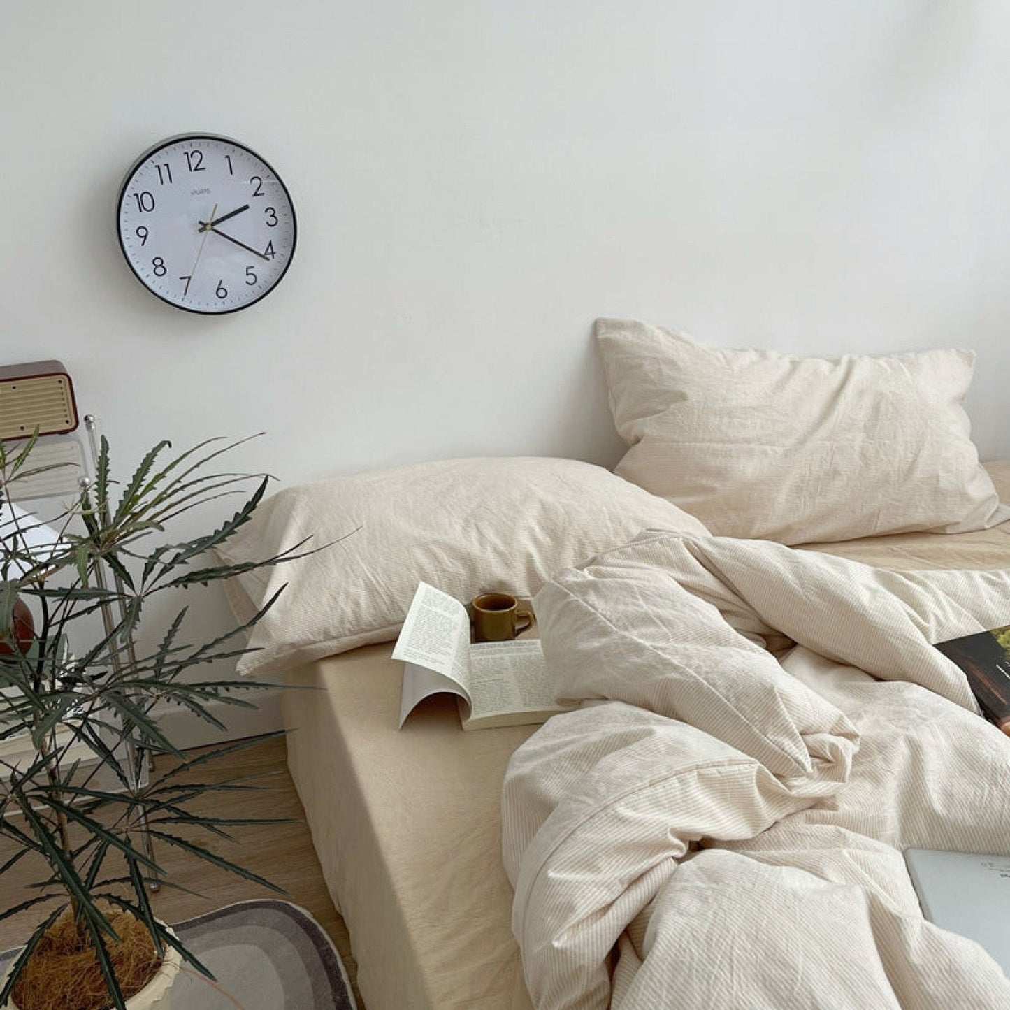Minimal Mixed Gingham Bedding Set / White