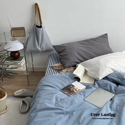 Minimal Mixed Gingham Bedding Set / White