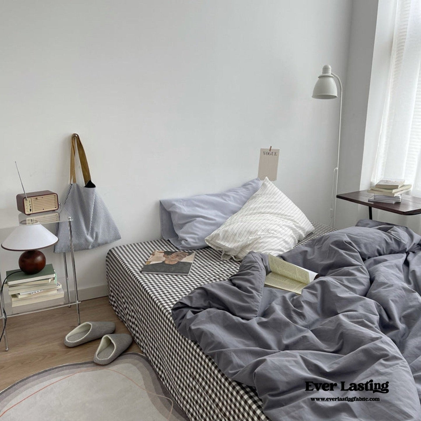 Minimal Mixed Gingham Bedding Set / White