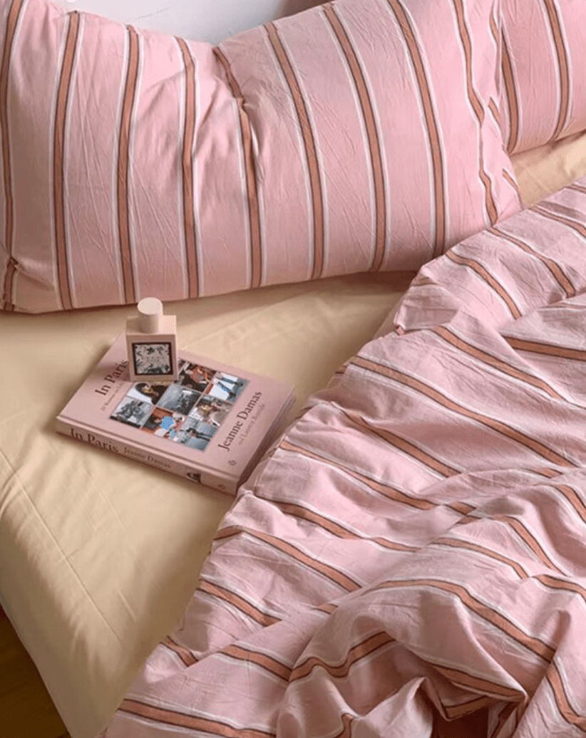 Minimal Stripe Bedding Set / Pink