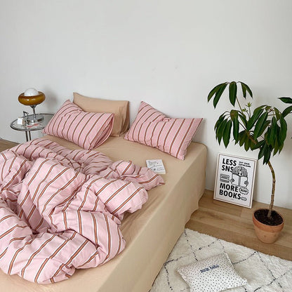 Minimal Stripe Bedding Set / Pink