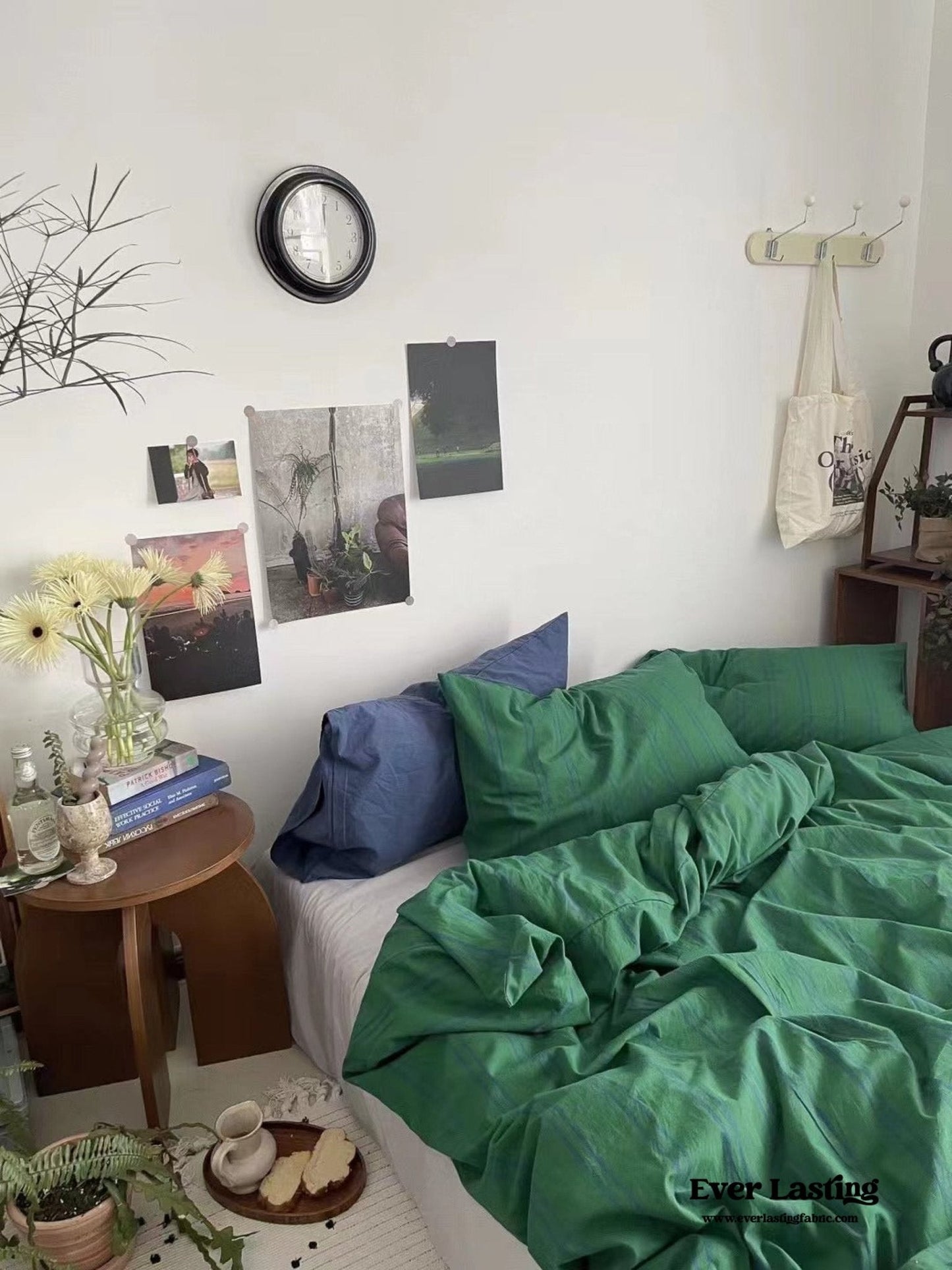 Minimal Vintage Stripe Bedding Set / Forest Green