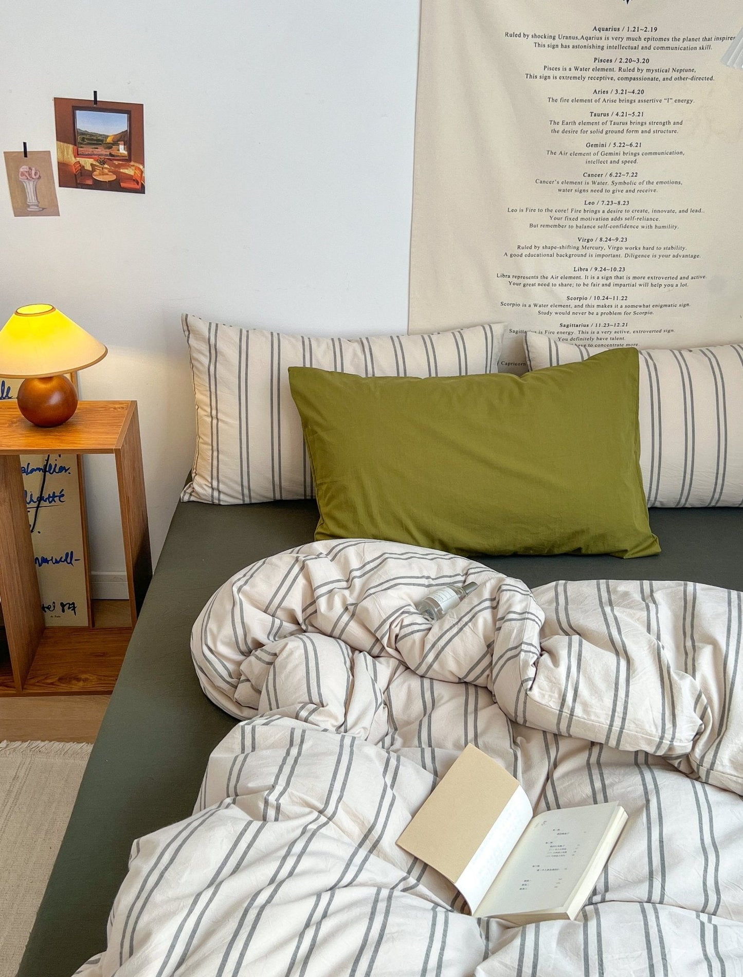 Minimal Vintage Stripe Bedding Set / Forest Green