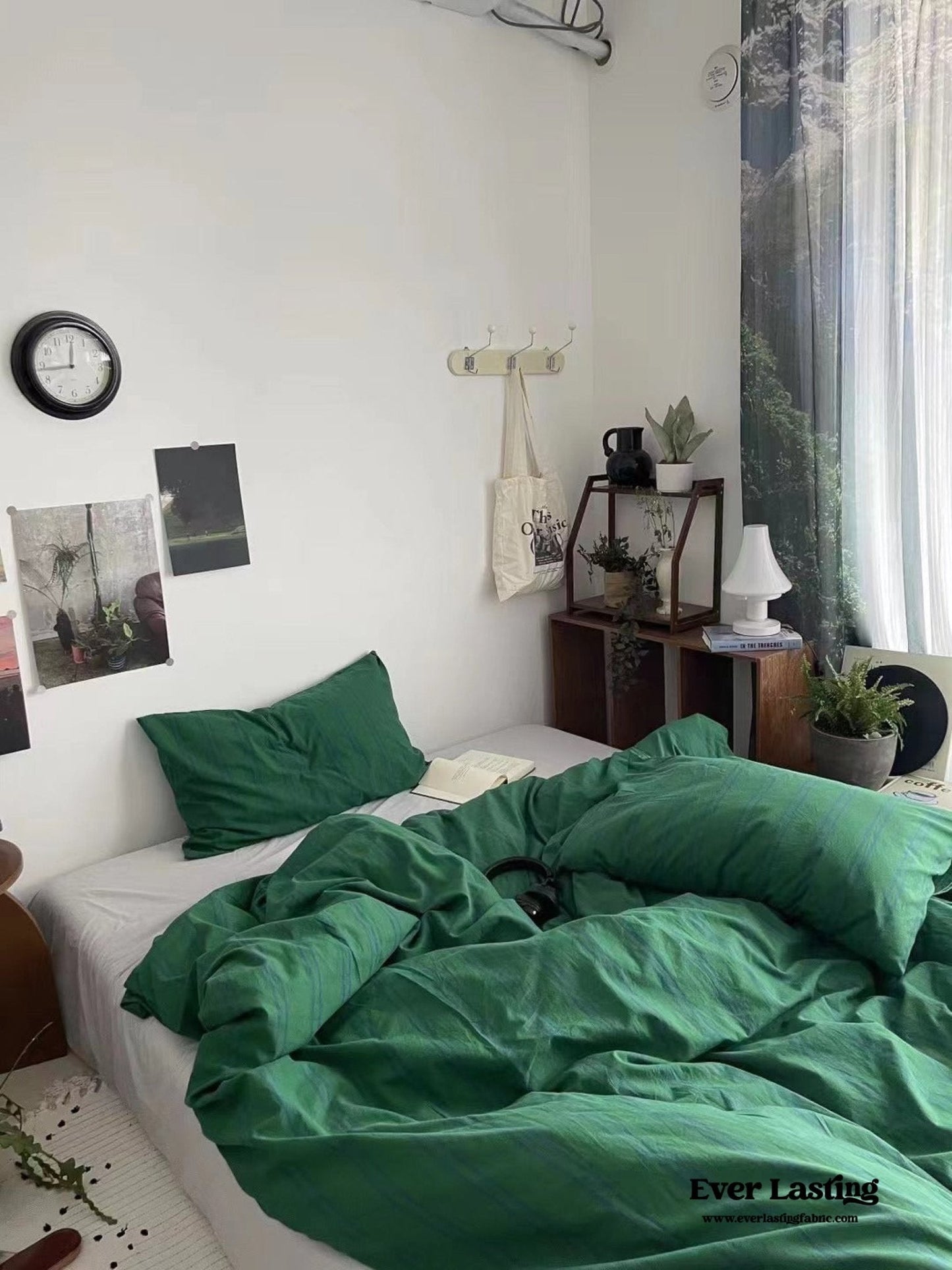 Minimal Vintage Stripe Bedding Set / Forest Green