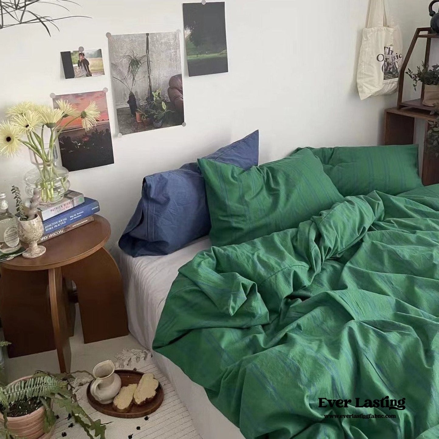 Minimal Vintage Stripe Bedding Set / Forest Green