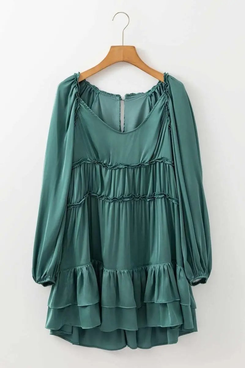 Dresses Love Salve Green Mini Dress Women's Daily Wear Ruffle Tiered A-Line Dress - Chic & Flirty