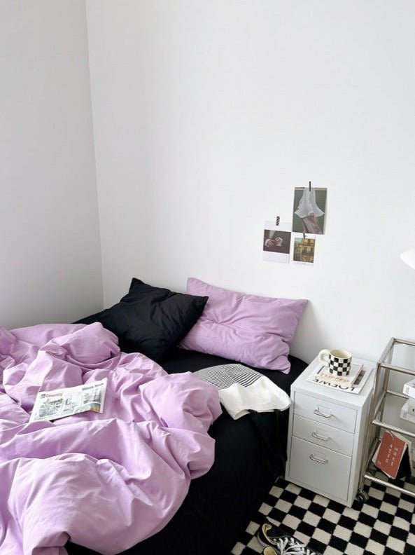 Mixed Color Bedding Set / Pastel Pink + Black