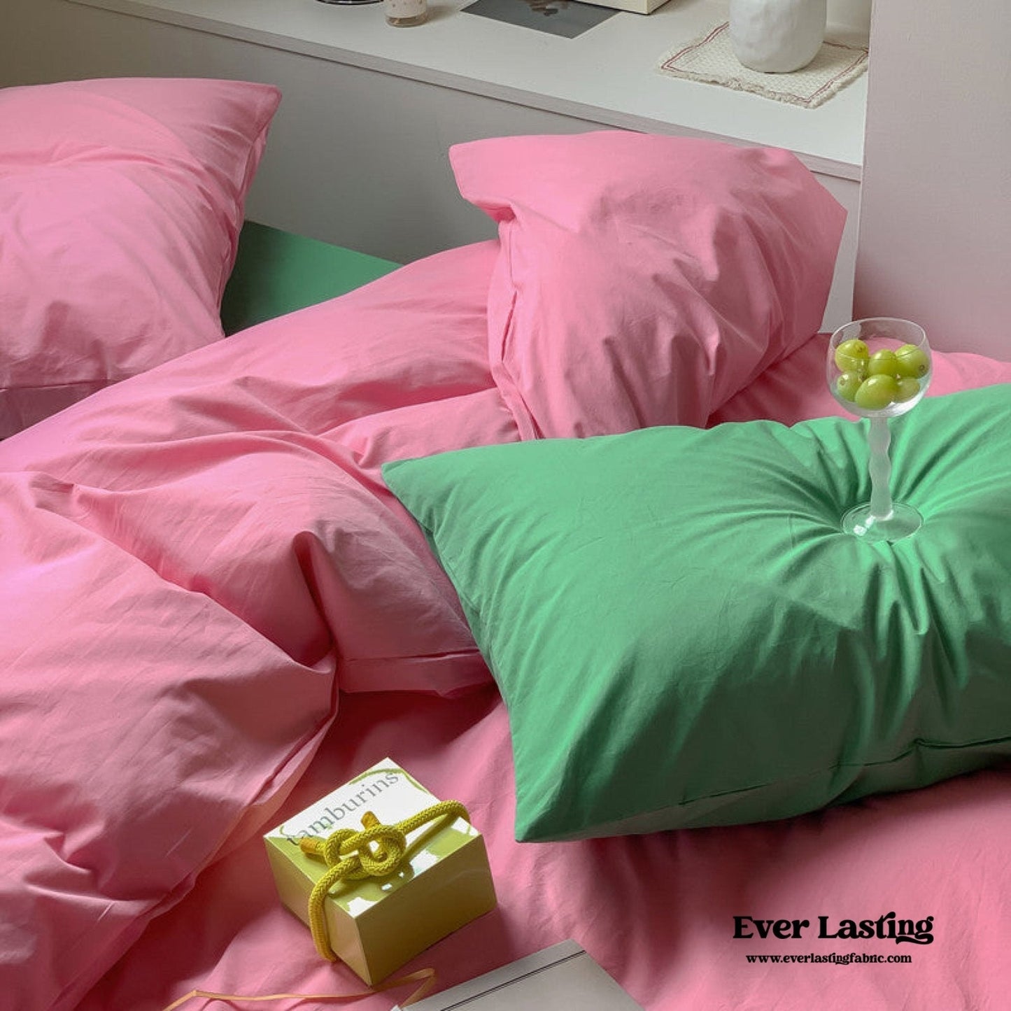 Mixed Color Maximalist Bedding Set / Green + Pink