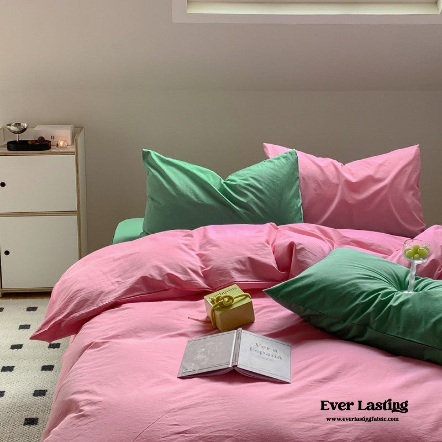 Mixed Color Maximalist Bedding Set / Green + Pink