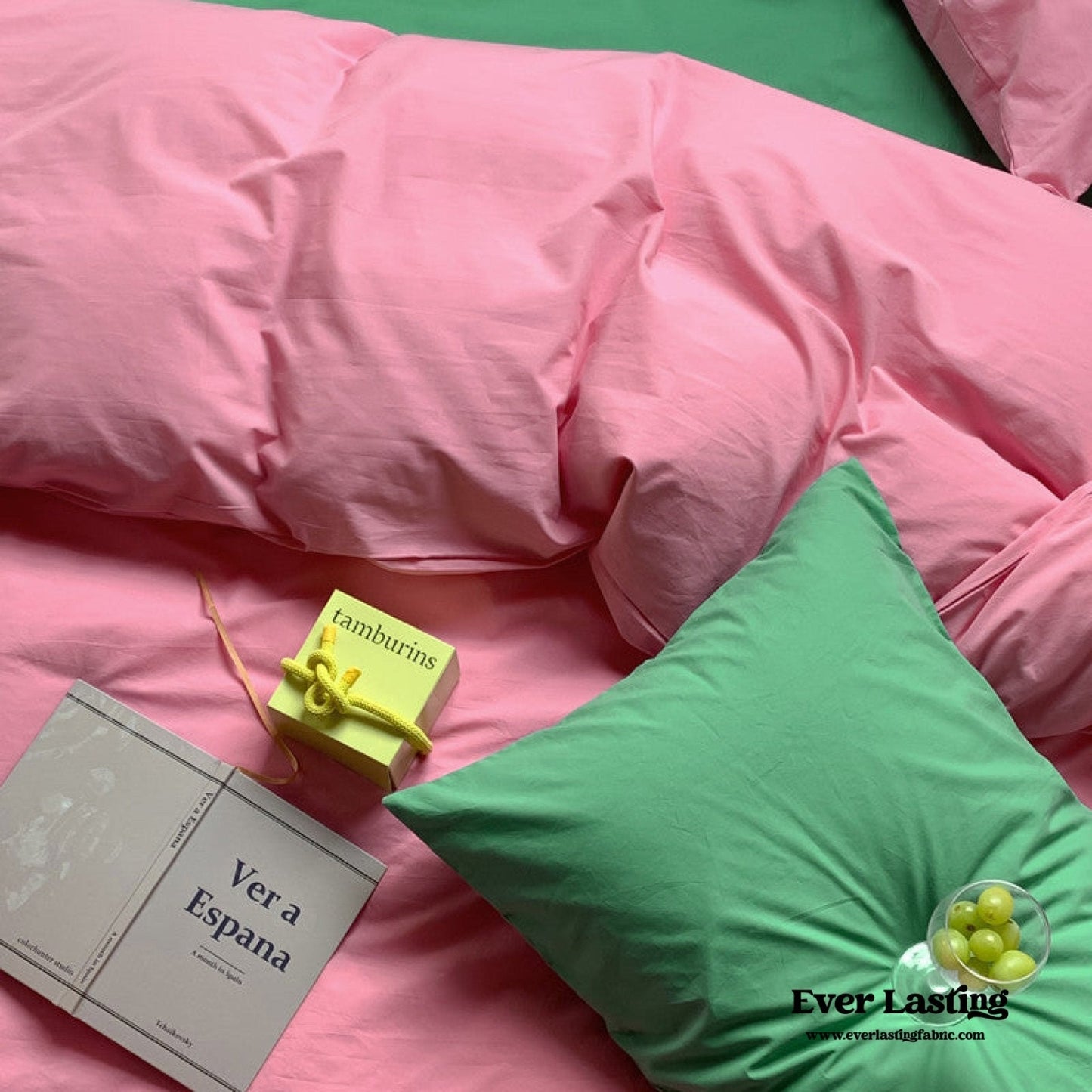 Mixed Color Maximalist Bedding Set / Green + Pink
