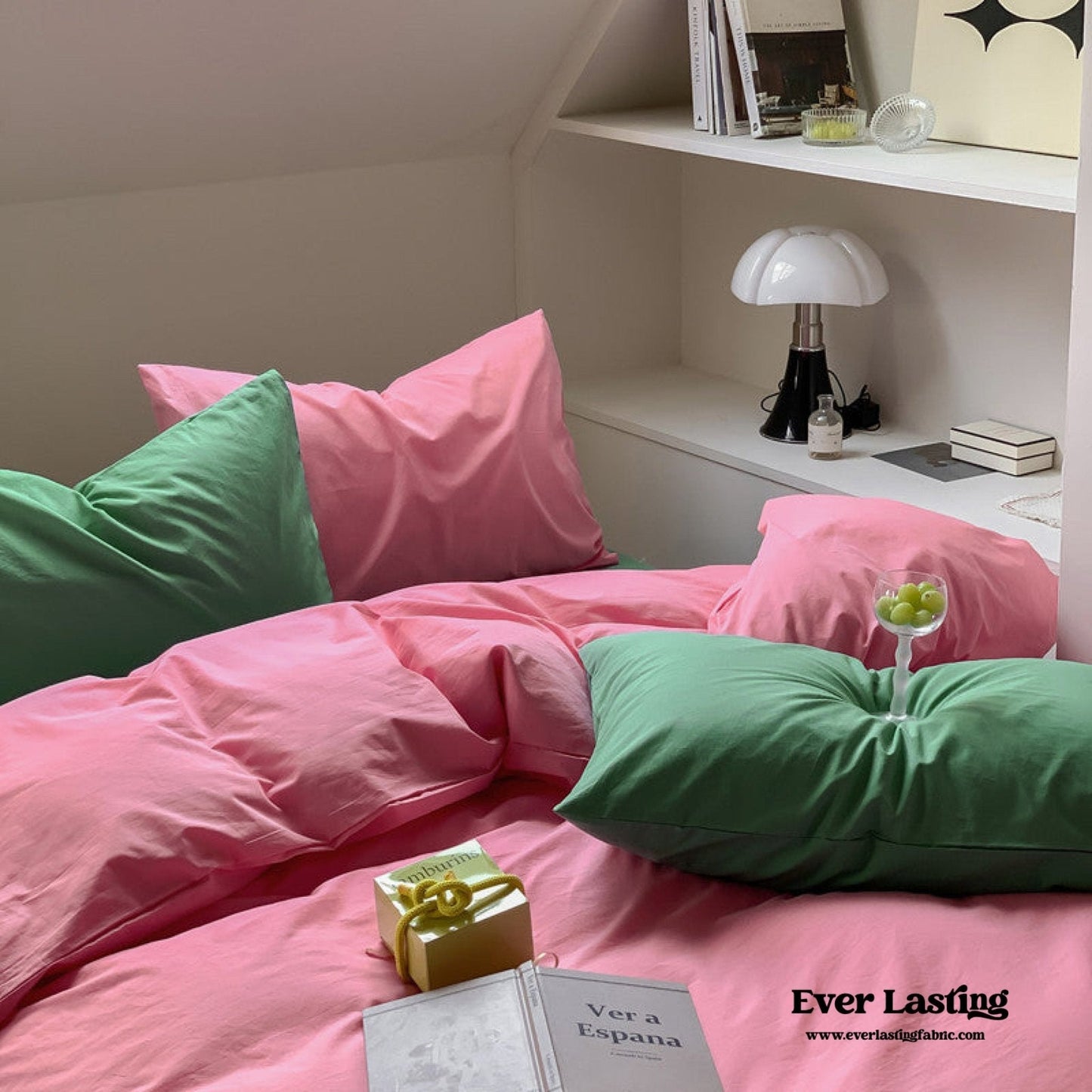 Mixed Color Maximalist Bedding Set / Green + Pink