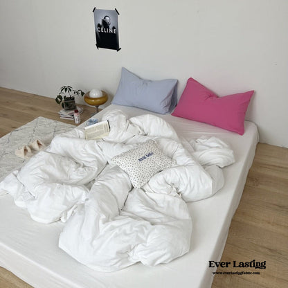 Mixed Color Washed Cotton Bedding Set / Baby Pink + White