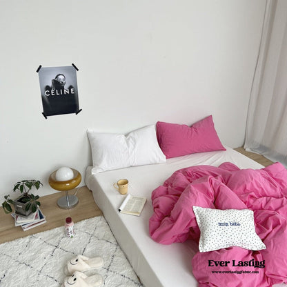 Mixed Color Washed Cotton Bedding Set / Baby Pink + White