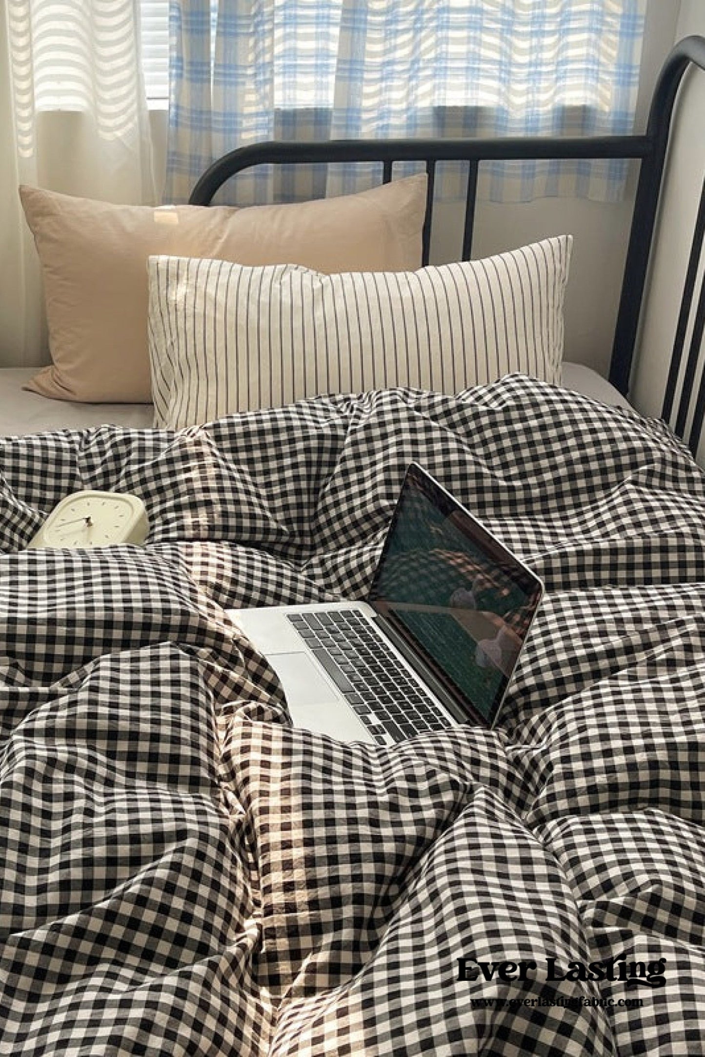 Mixed Gingham Striped Bedding Set / Black
