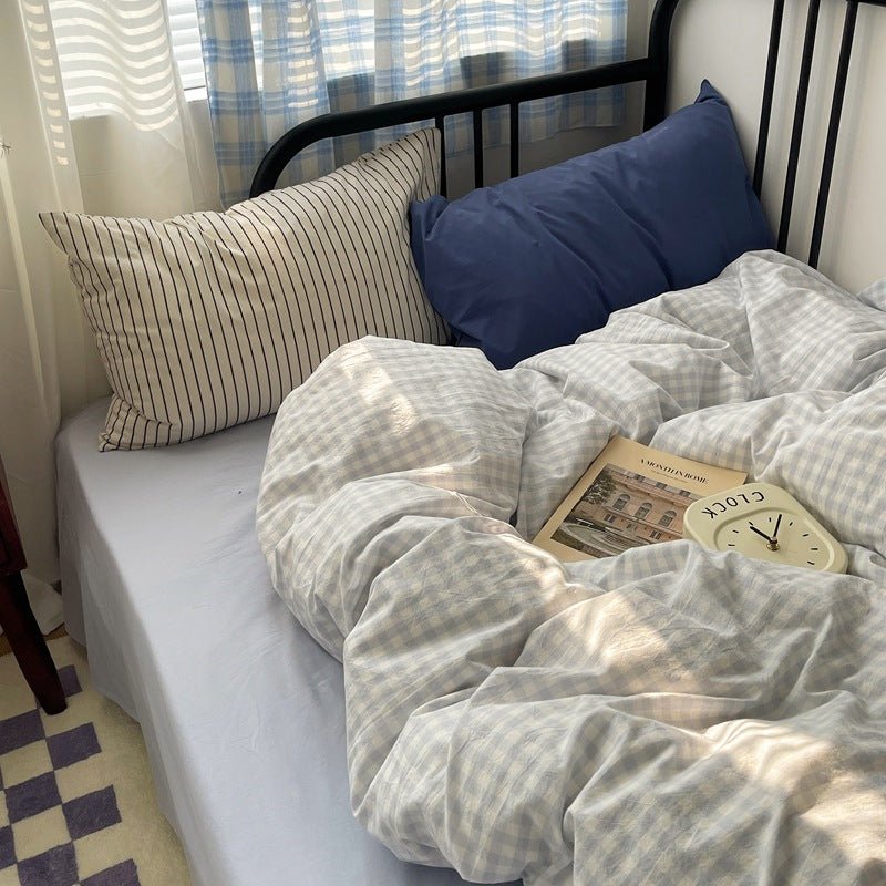 Mixed Gingham Striped Bedding Set / Black
