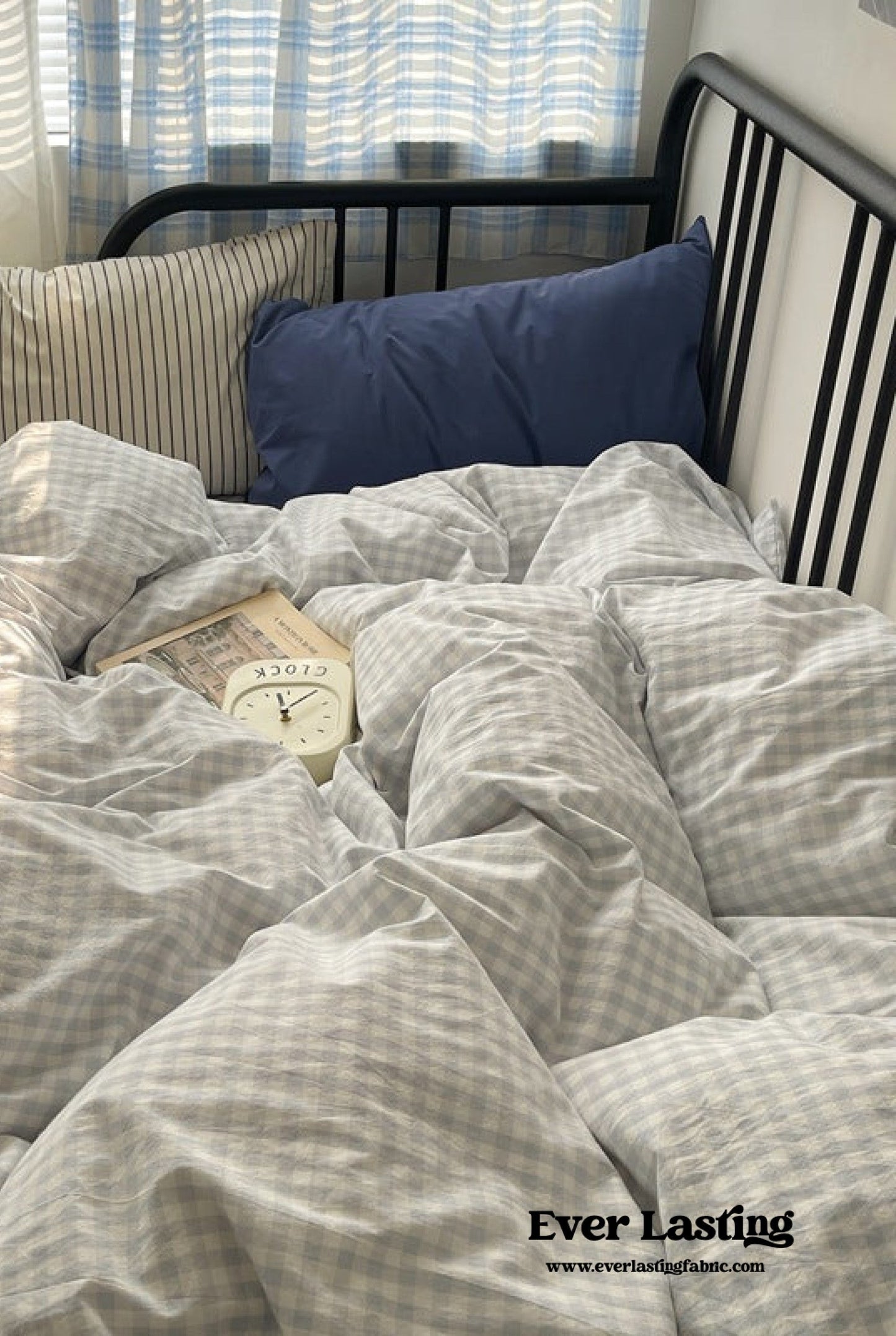 Mixed Gingham Striped Bedding Set / Black