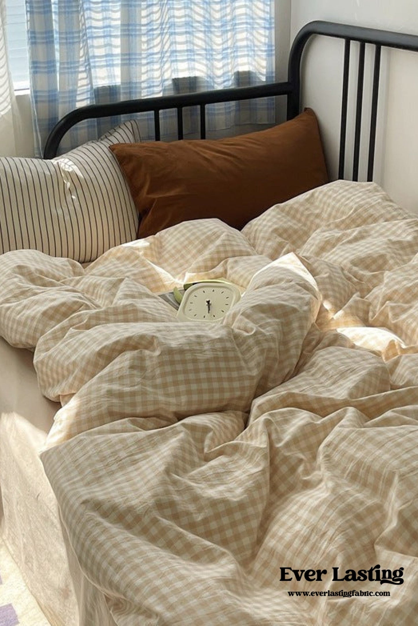 Mixed Gingham Striped Bedding Set / Black