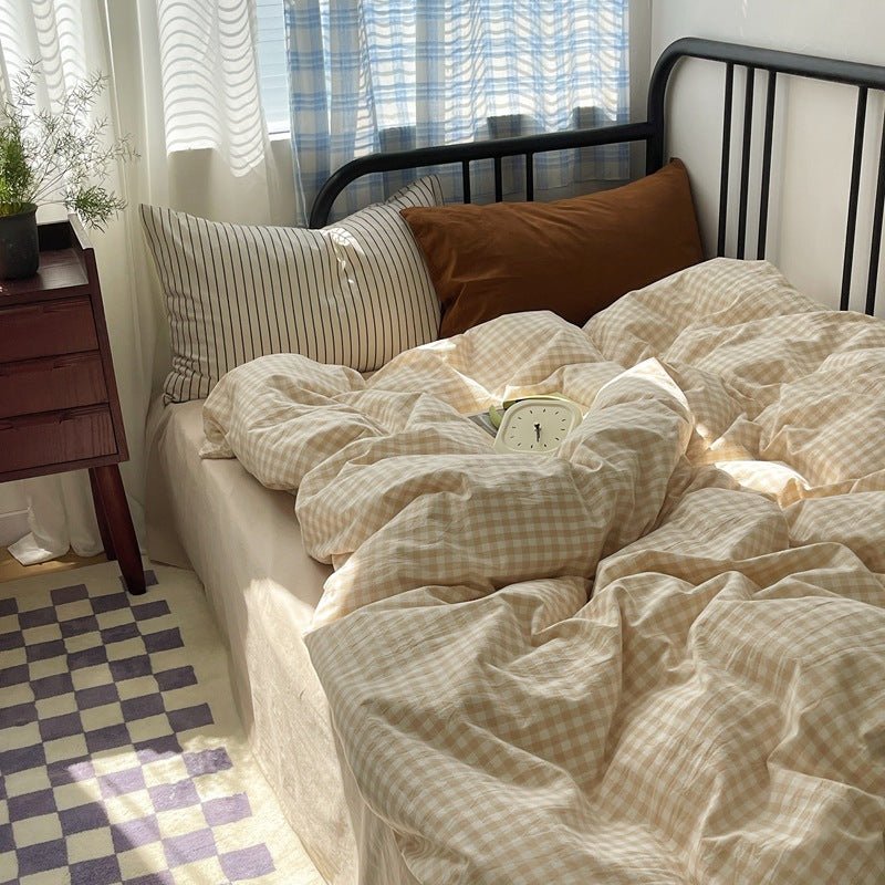 Mixed Gingham Striped Bedding Set / Black