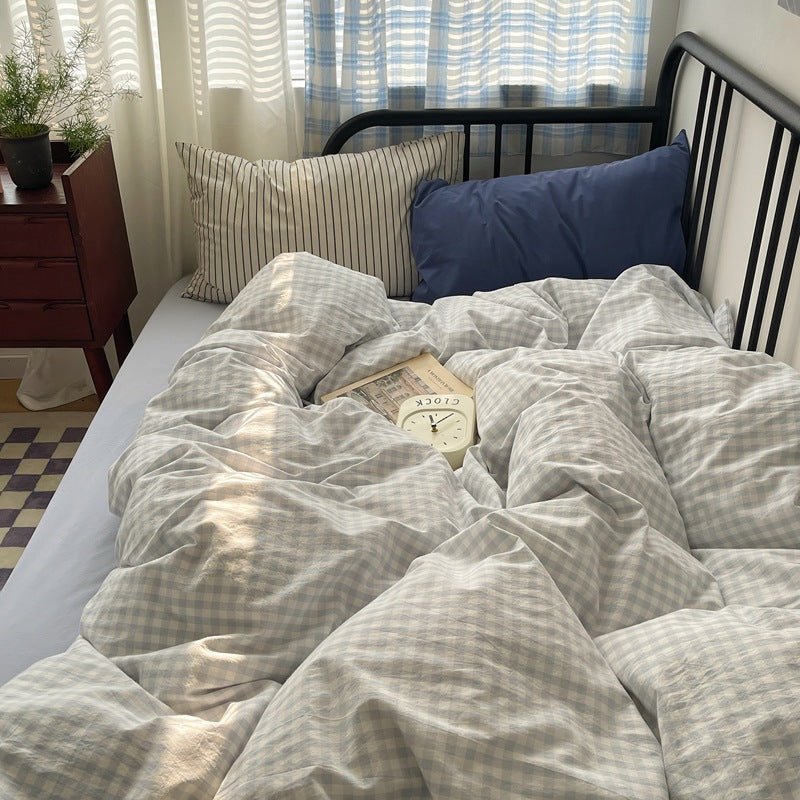 Mixed Gingham Striped Bedding Set / Black