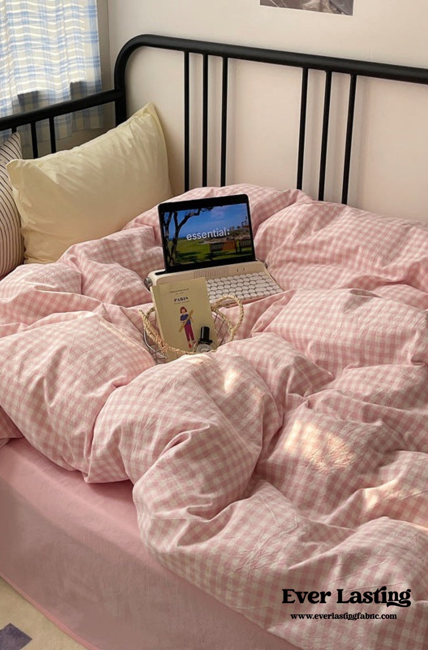 Mixed Gingham Striped Bedding Set / Black