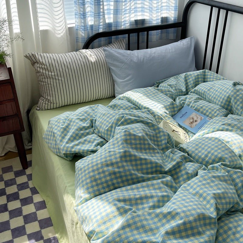 Mixed Gingham Striped Bedding Set / Black