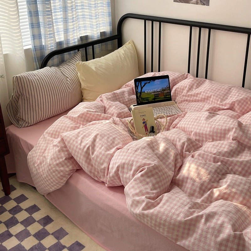 Mixed Gingham Striped Bedding Set / Black
