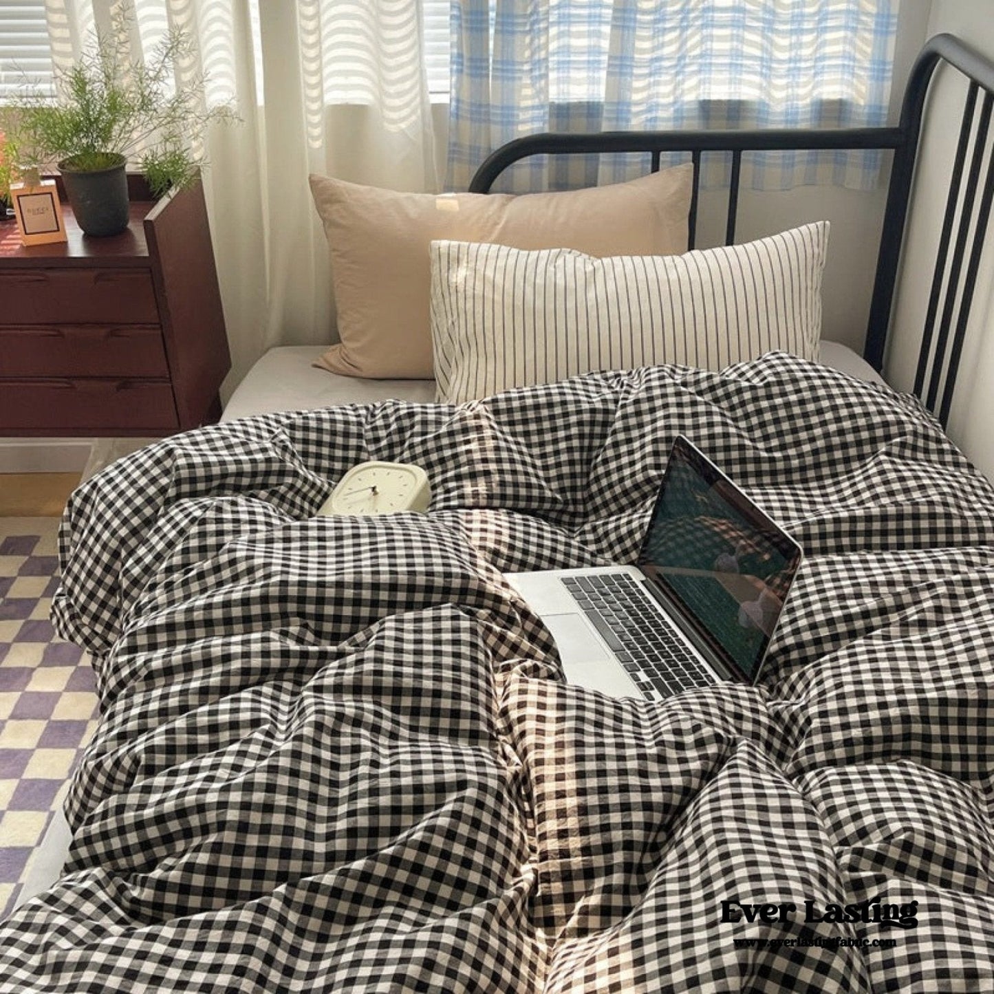 Mixed Gingham Striped Bedding Set / Blue