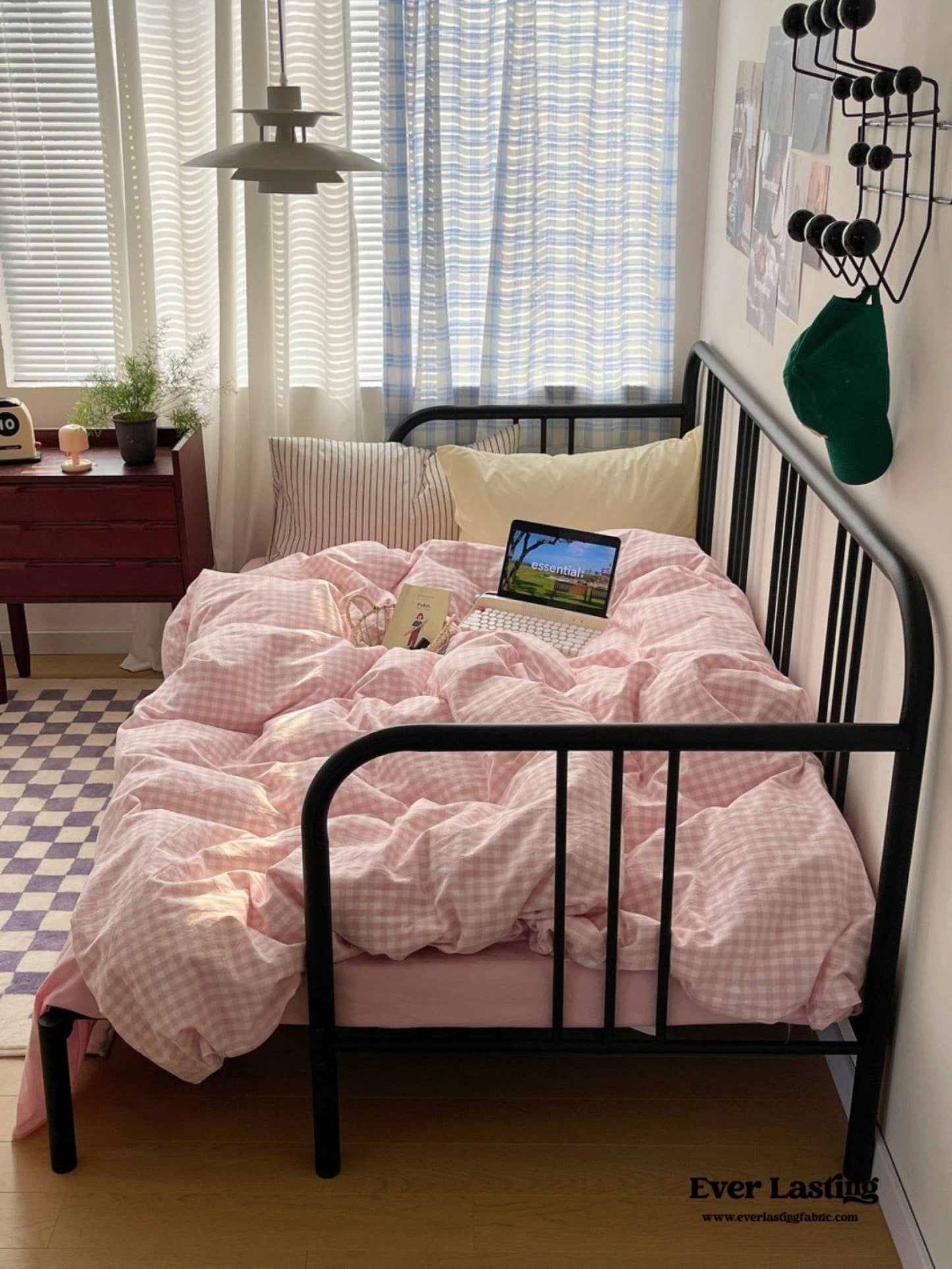 Mixed Gingham Striped Bedding Set / Blue