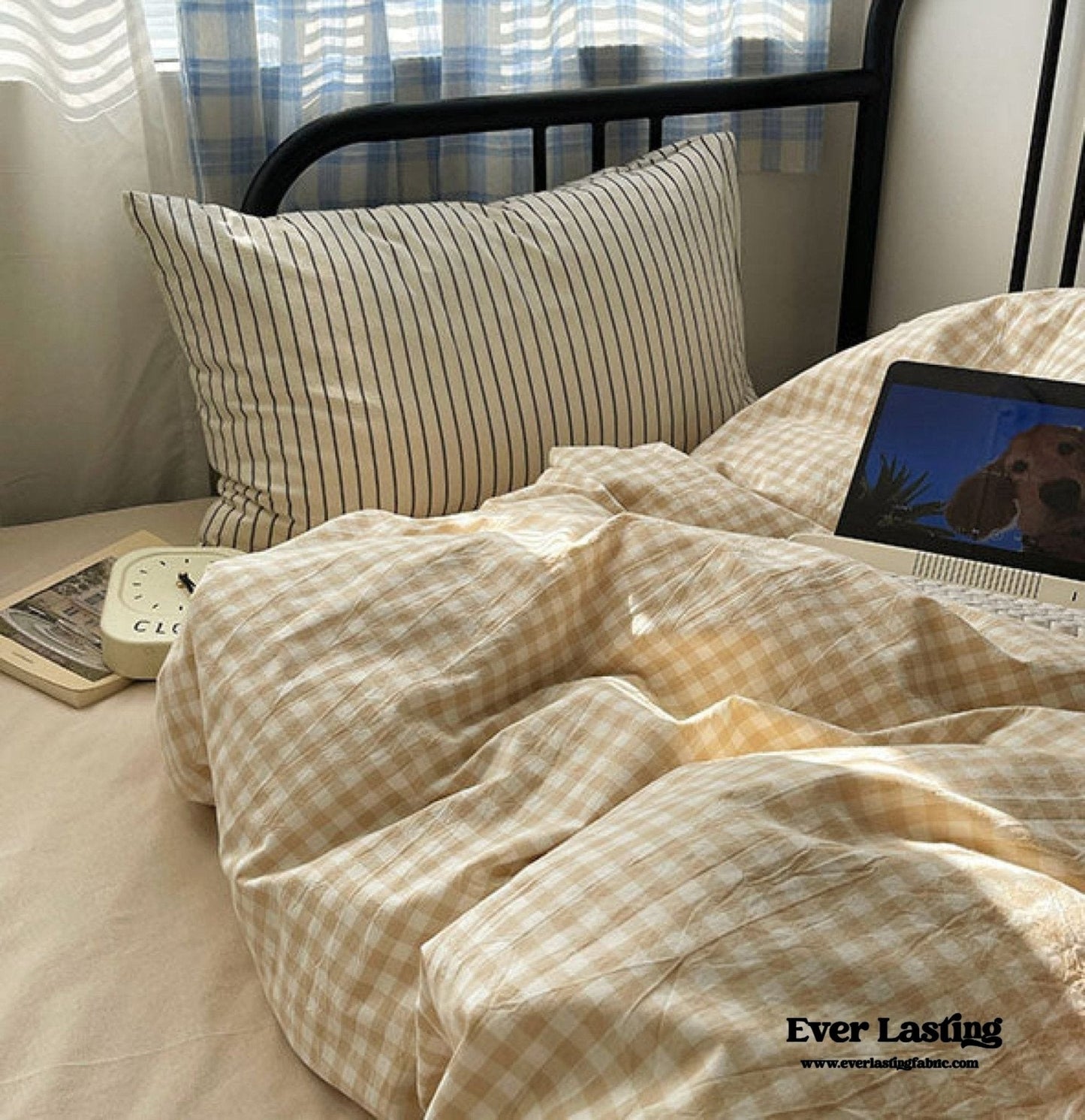 Mixed Gingham Striped Bedding Set / Blue