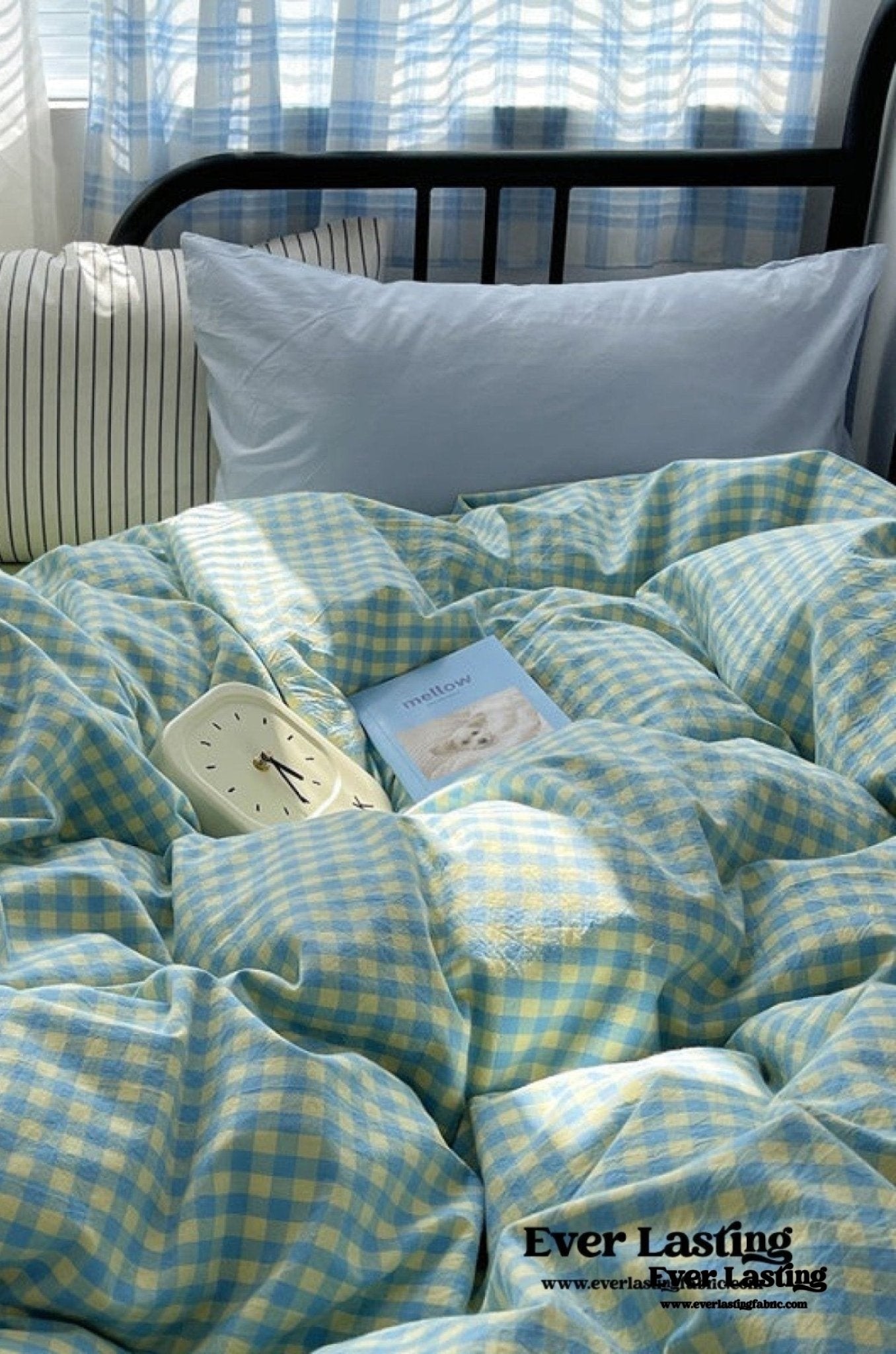Mixed Gingham Striped Bedding Set / Blue