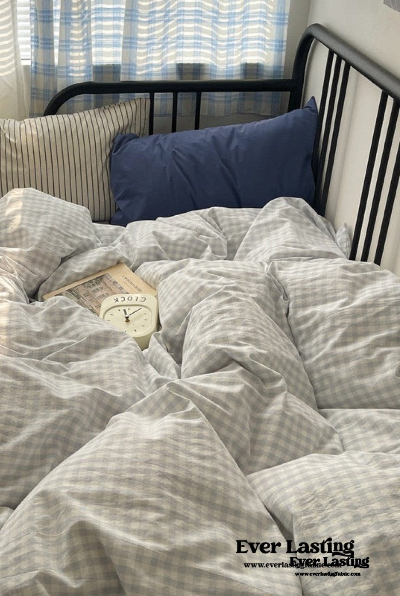 Mixed Gingham Striped Bedding Set / Blue