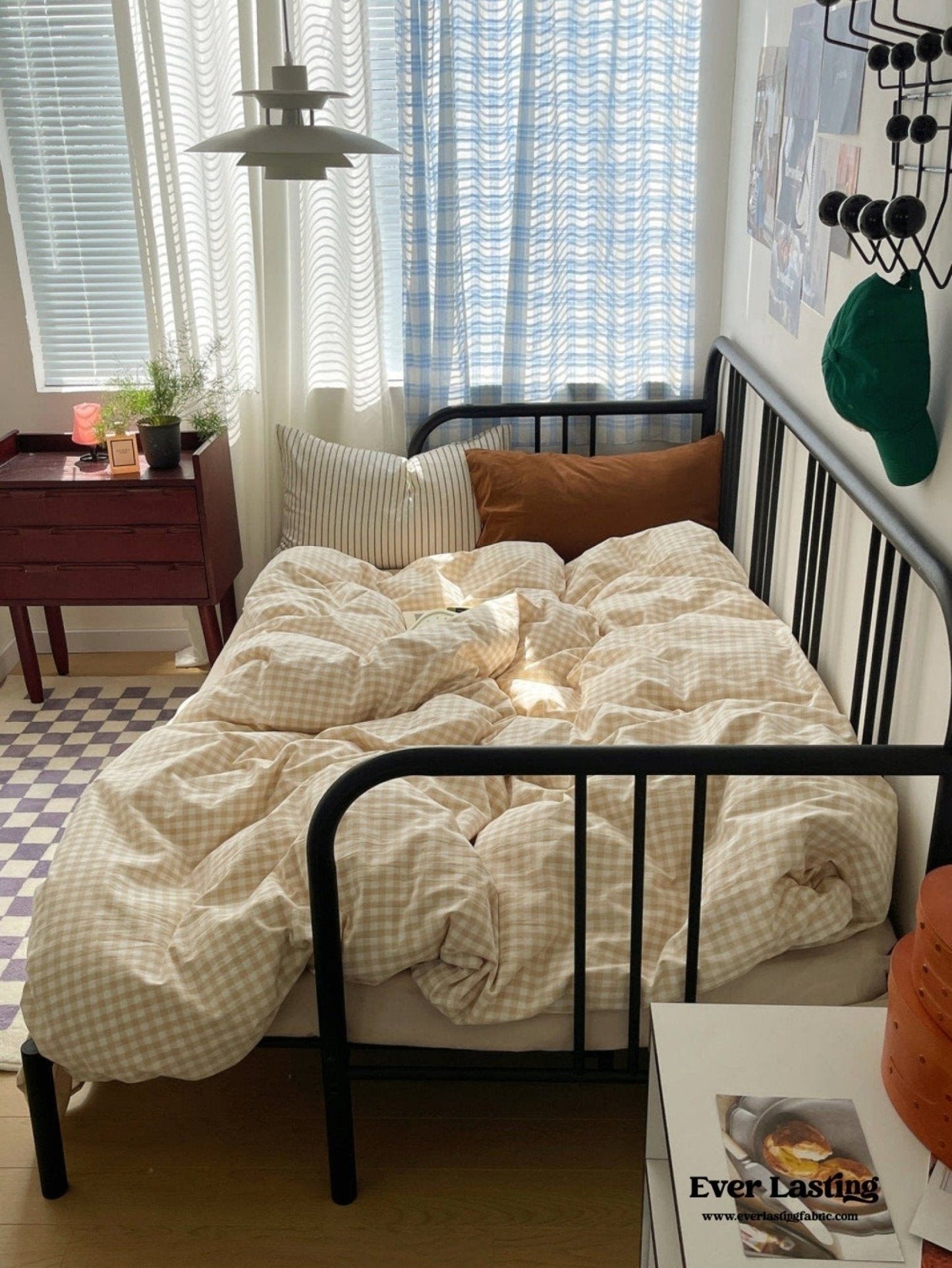 Mixed Gingham Striped Bedding Set / Blue