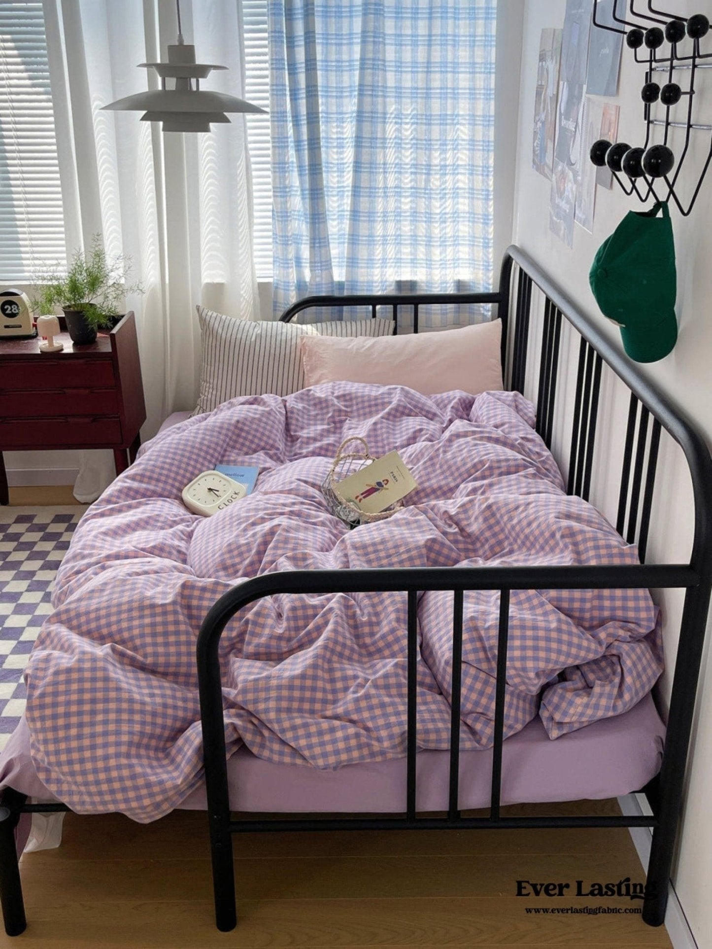 Mixed Gingham Striped Bedding Set / Blue