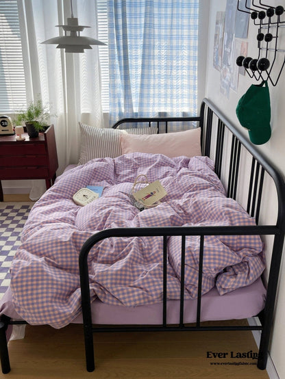 Mixed Gingham Striped Bedding Set / Blue