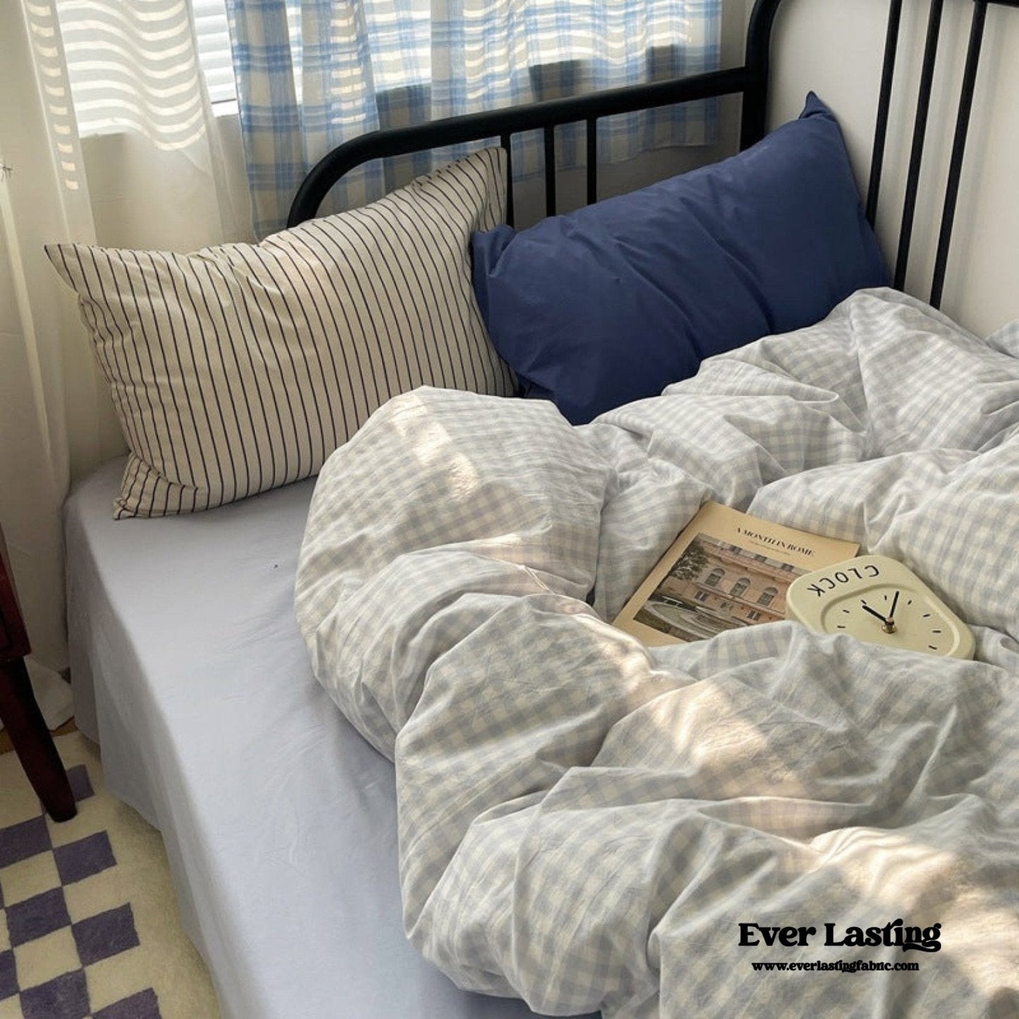 Mixed Gingham Striped Bedding Set / Blue