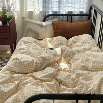 Mixed Gingham Striped Bedding Set / Blue