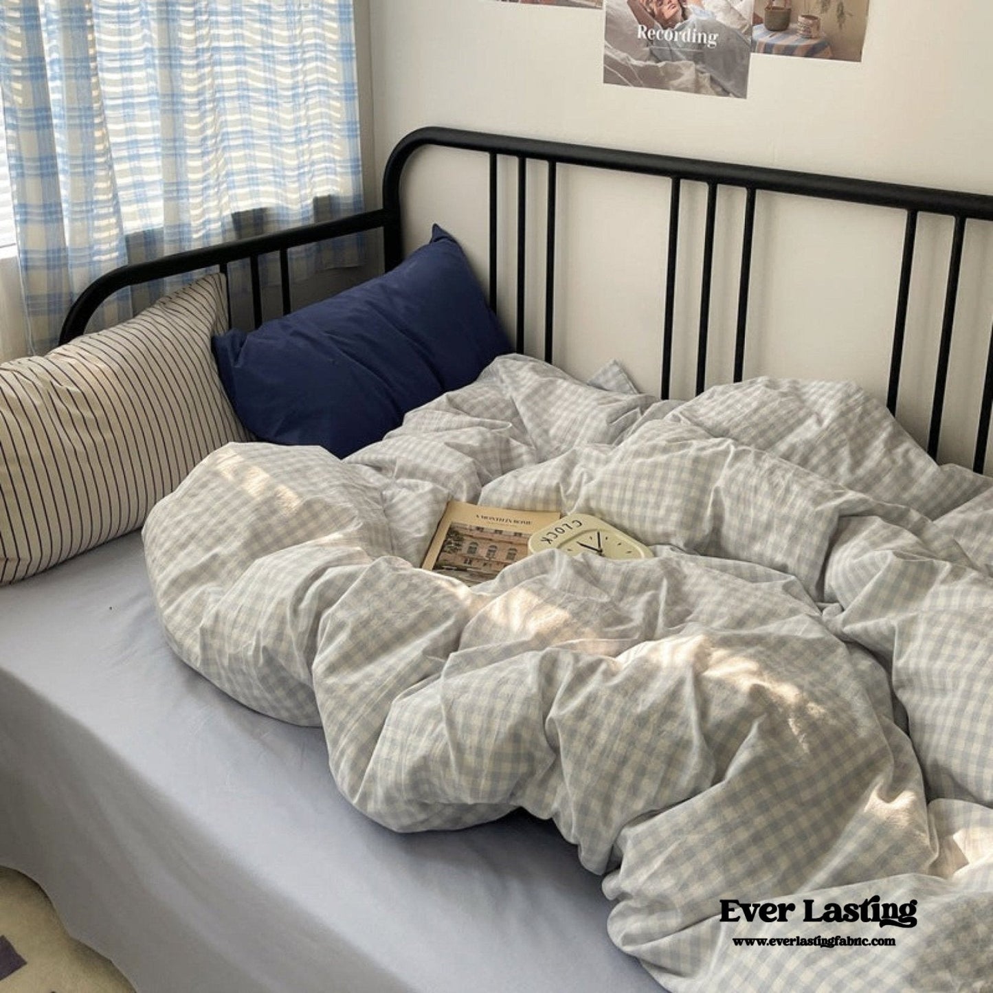Mixed Gingham Striped Bedding Set / Blue