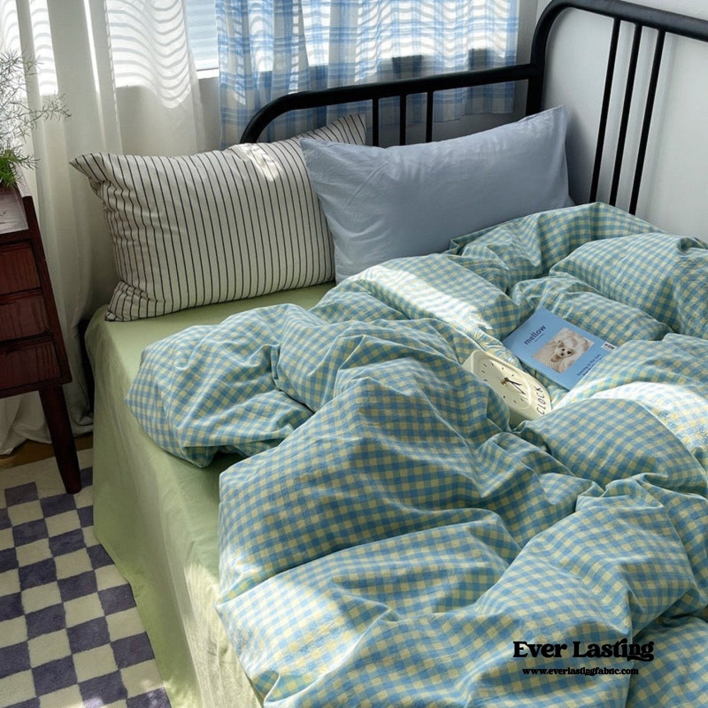 Mixed Gingham Striped Bedding Set / Blue