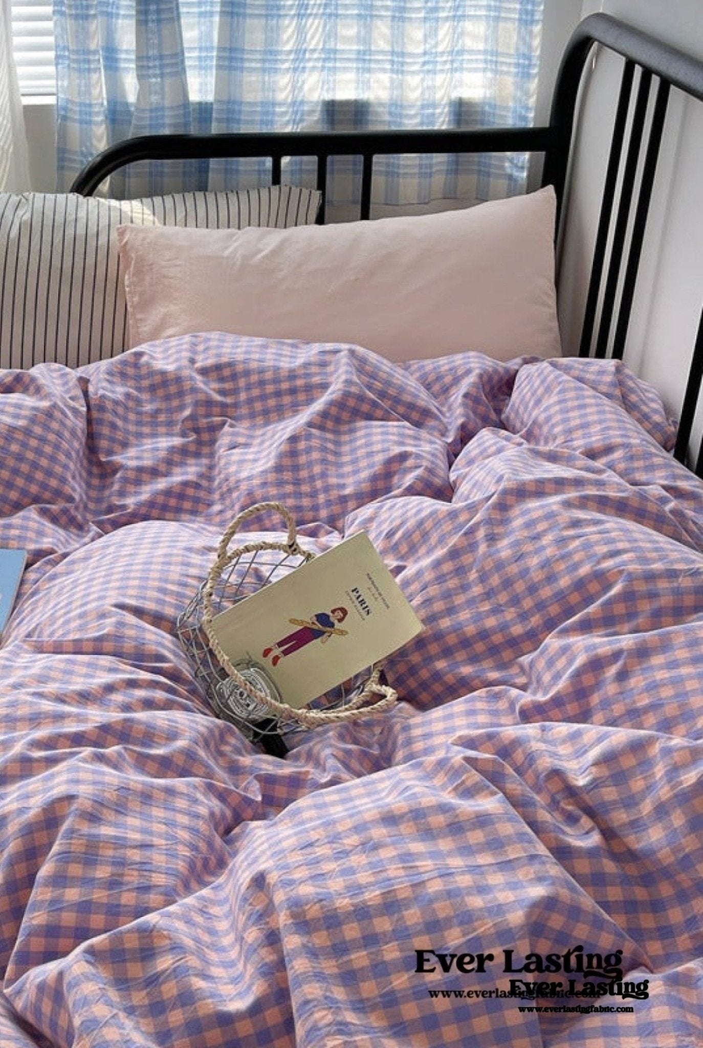 Mixed Gingham Striped Bedding Set / Blue