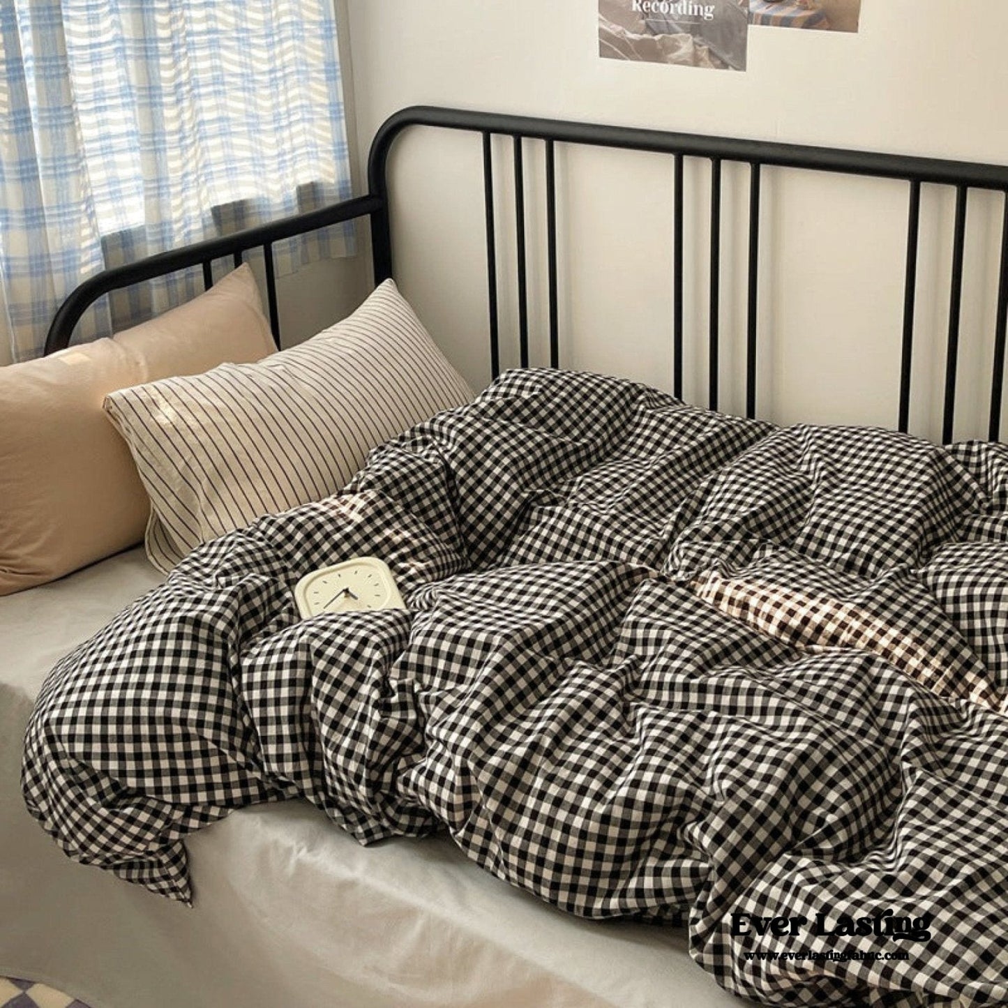 Mixed Gingham Striped Bedding Set / Blue