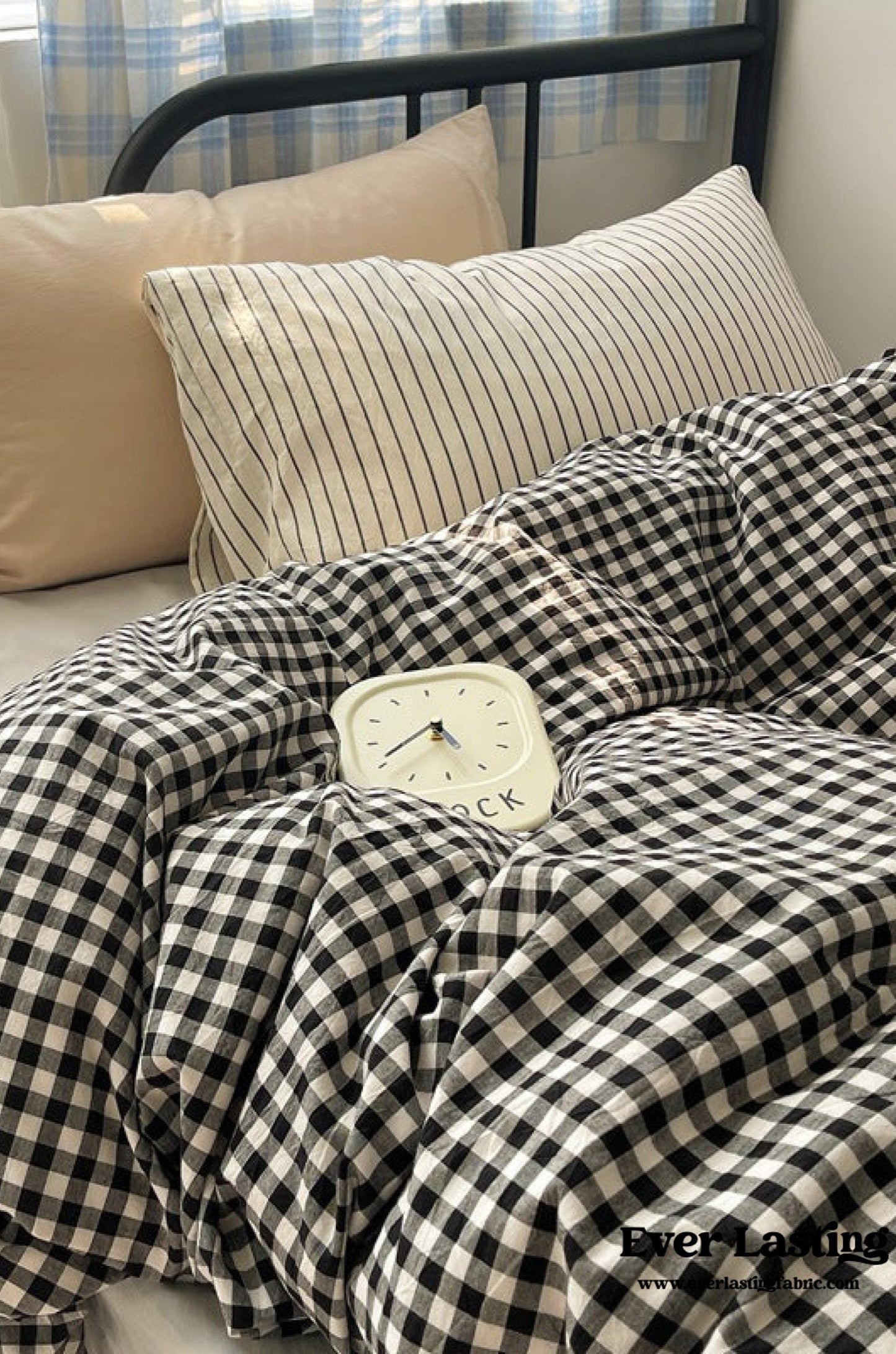 Mixed Gingham Striped Bedding Set / Blue Yellow