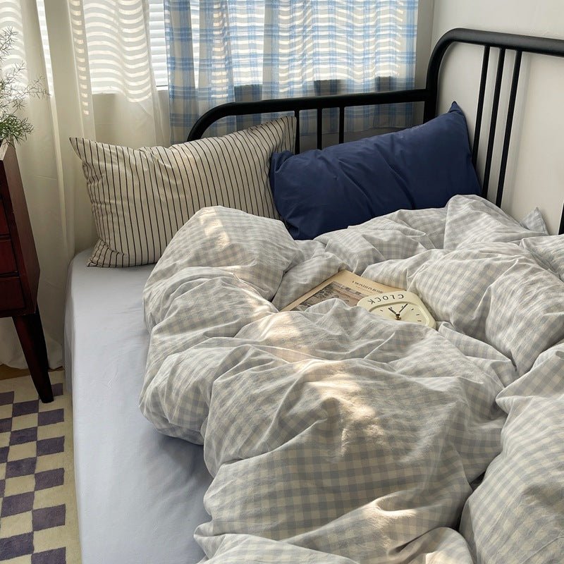 Mixed Gingham Striped Bedding Set / Blue Yellow