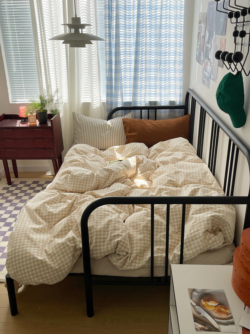 Mixed Gingham Striped Bedding Set / Blue Yellow