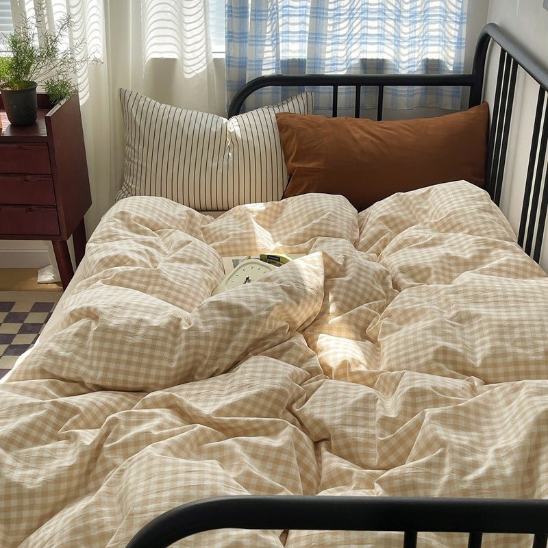 Mixed Gingham Striped Bedding Set / Blue Yellow