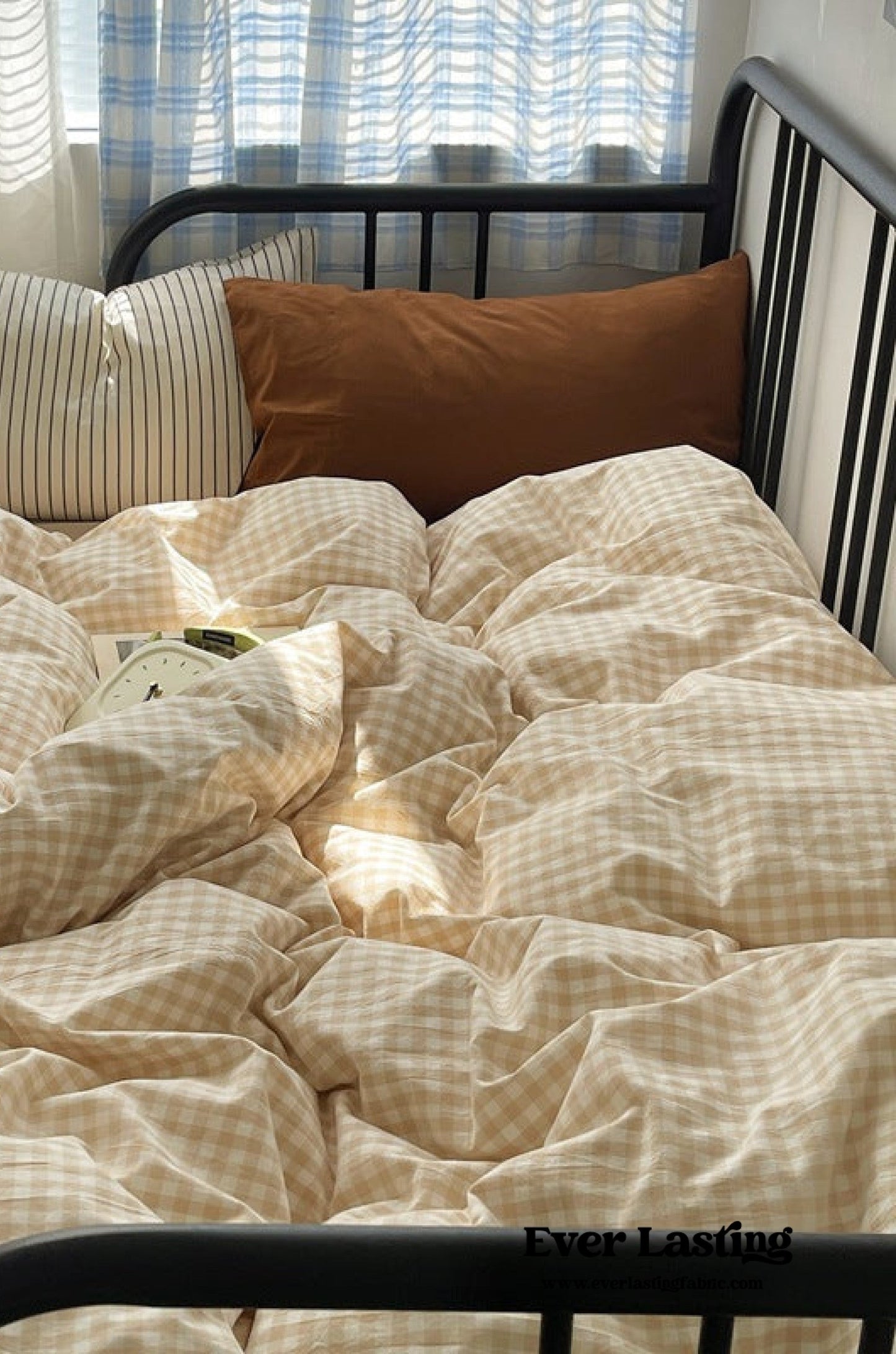 Mixed Gingham Striped Bedding Set / Blue Yellow