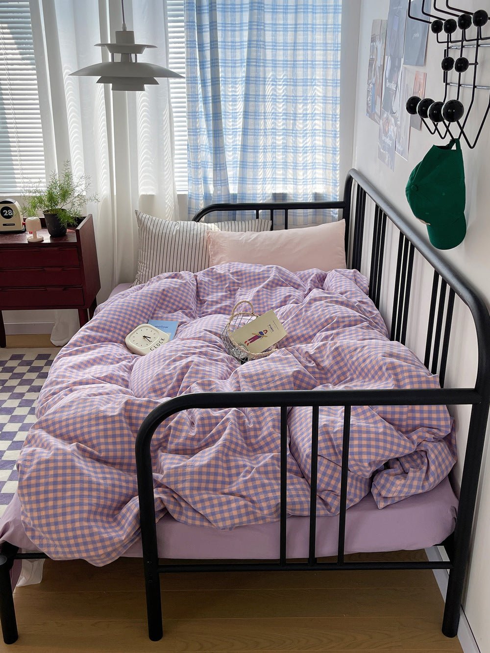 Mixed Gingham Striped Bedding Set / Blue Yellow