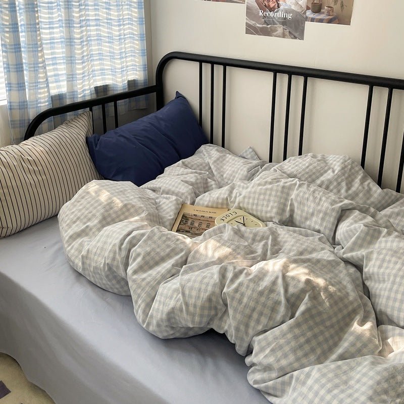 Mixed Gingham Striped Bedding Set / Brown