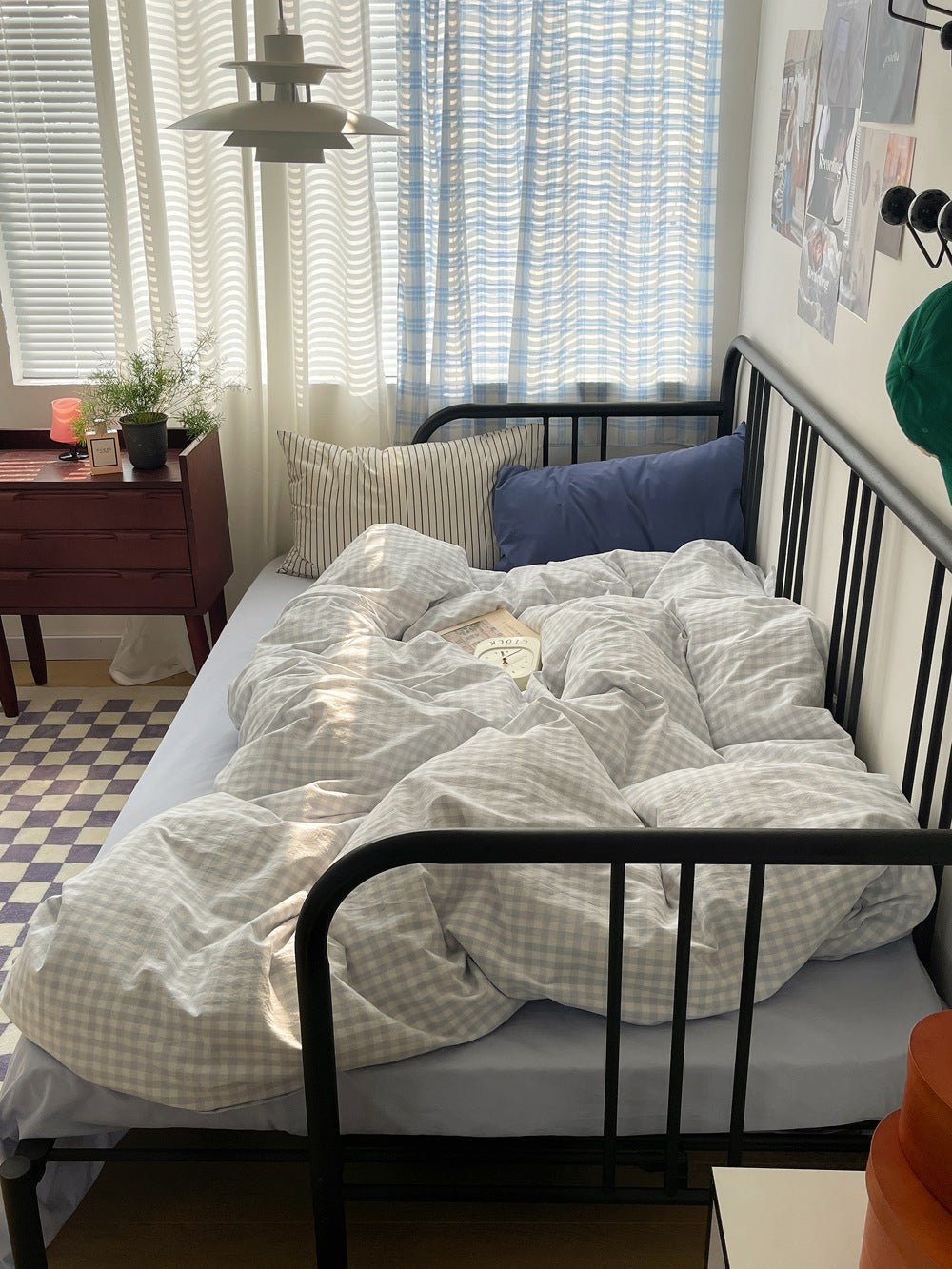 Mixed Gingham Striped Bedding Set / Brown